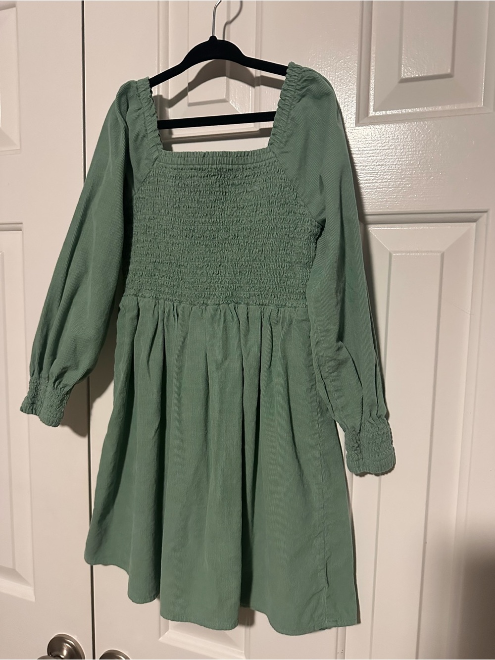 Girls' Green Smocked Corduroy Dress